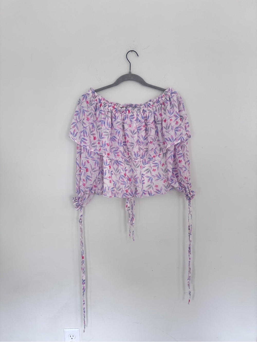 The Impeccable Pig Lavender Floral Off-Shoulder Crop Top